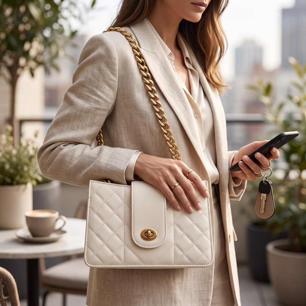 NWT Scarleton Mini Quilted Crossbody Bag Ivory Gold Chain Vegan Leather Purse
